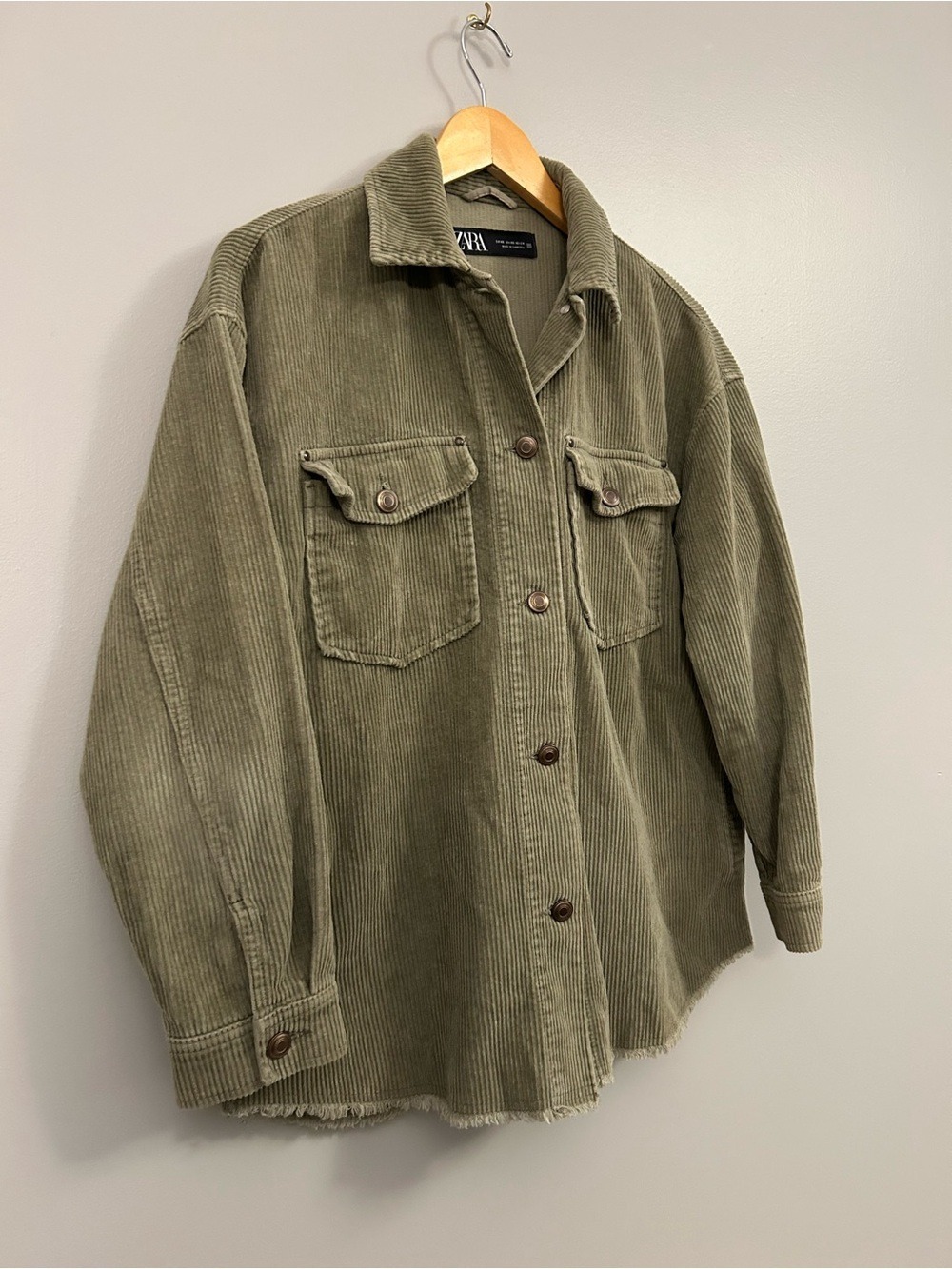 Zara Olive Corduroy Jacket XS Oversized - Picture 6 of 8